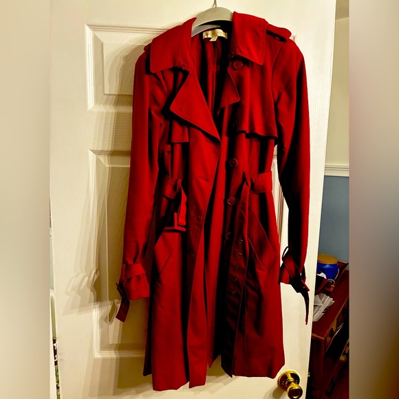 New York & Company Jackets & Blazers - New York & Company Red Trench Coat with Belted Waist